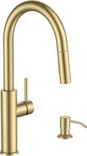 Kitchen Faucet with Soap Dispenser, Modern Brushed Gold, Single Handle High Arc