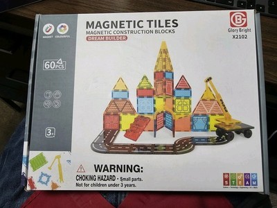 Glory Bright Magnetic Tiles Construction Blocks 60pc Set X2102 Multicolor - New