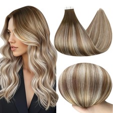 Tape in Hair Extensions Human Hair 18 Inch Hair Extensions Tape in Color Dark...