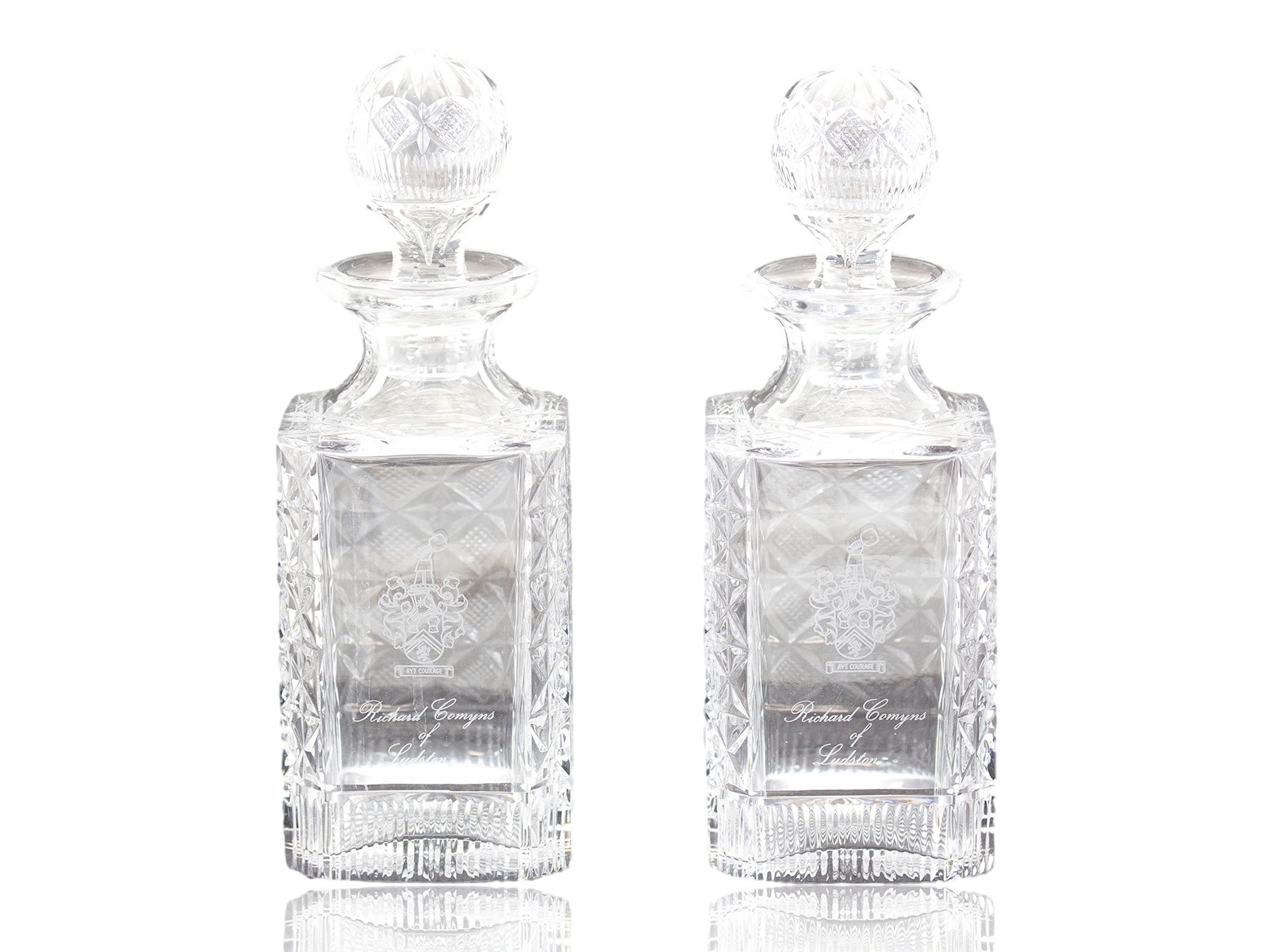 Glass Magnum Decanters with Engraved Coat of Arms