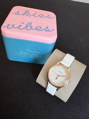 Fossil Laney Women s Rose Gold  White Leather Wrist Watch BQ3484