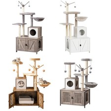 HOOBRO Cat Tree with Litter Box Enclosure Wooden Cat Tower Cat Condo w/ Hammock