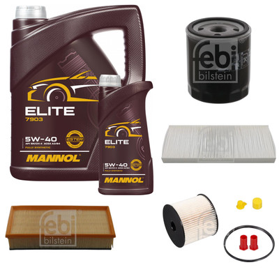 FEBI BILSTEIN Inspektionspaket 6L MANNOL Elite 5W-40 für Peugeot 807 E 2.2 HDi