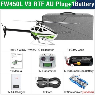 FlyWing FW450L V3 RC Hubschrauber, 10-Kanal GPS ACE Flugsteuerung, 1 Akkus, Weiß