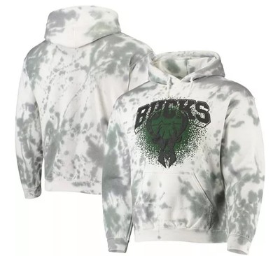 JUNK FOOD Men's XL White Milwaukee Bucks Tie-Dye Pullover Hoodie 