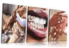 3pcs Trendy Black Woman Canvas Wall Art Fashion Black Girl Wall Decor Pictures