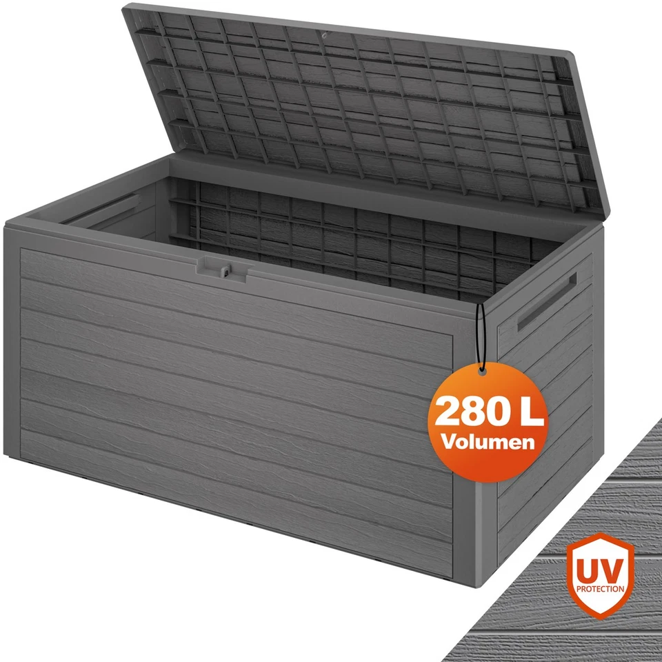 CASARIA® Gartenbox Auflagenbox Griffe Verschlussvorrichtung Garten Box Grau