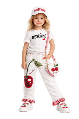 Moschino Girls Cherry Pants Size 4Y 98-104 Made in Italy White Graphic Cotton