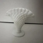 VTG Fenton White Milk Glass Hobnail Fan Vase Ruffled Crimped Edge Collectible