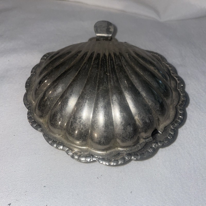 Vintage Silver Clamshell Butter Dish Caviar Server Clam Shell Seashell B31