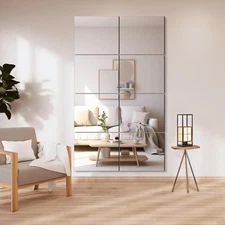 Frameless Mirror Tiles 14"x12" 8 Pcs, Shatter Resistant Wall Panels Decor