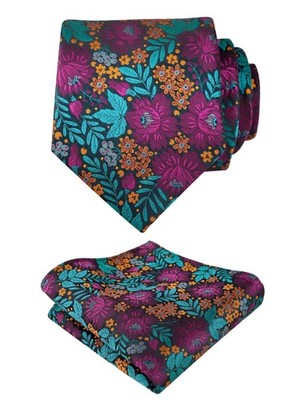 Alizeal Mens 3.15'' Leaf Flower Pattern Tie with Floral Pocket Square Set, Ma...