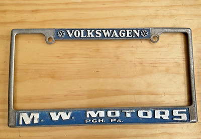 M. W. Motors Volkswagen License Plate Frame Vintage Pennsylvania Dealership