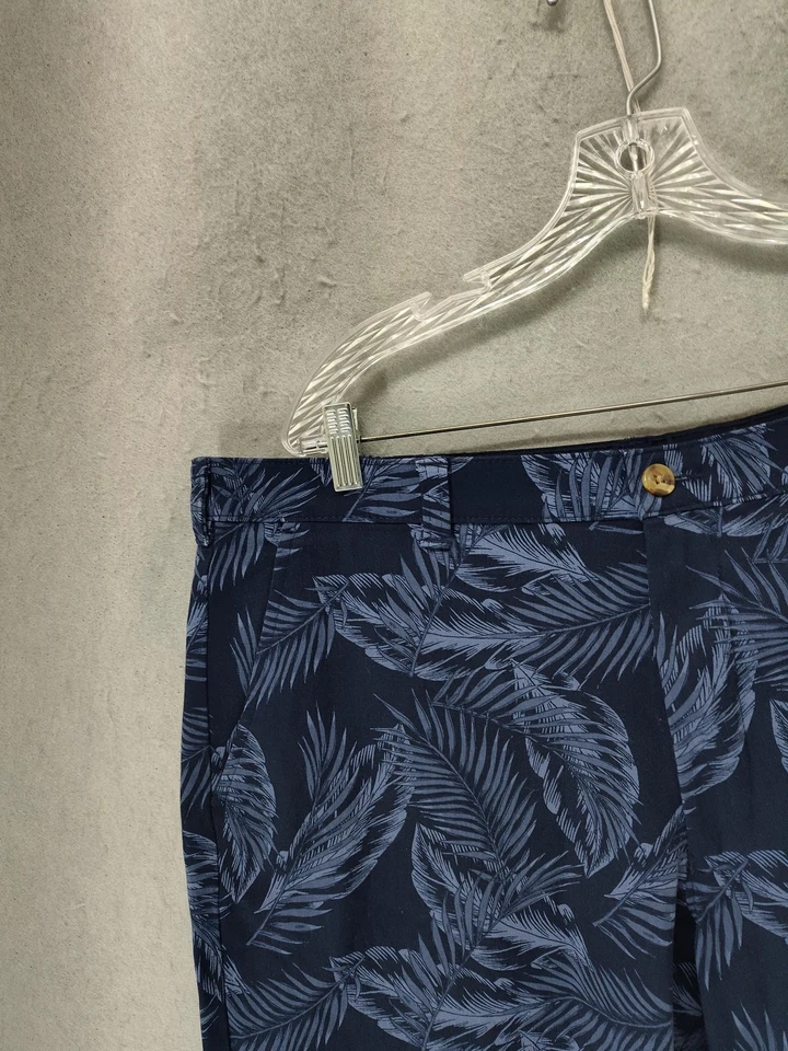 俱乐部房间短裤 Mes 38 蓝叶印花平前休闲夏季棉混纺 — 第 2/4 张图片