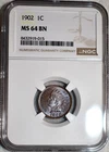NGC MS-64 BN 1902 Indian Head Cent, Cartwheeling, Well-Struck specimen.