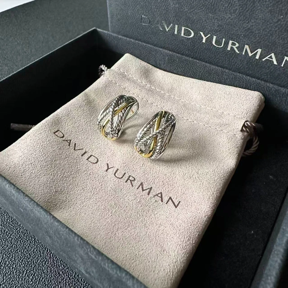 Pendientes David Yurman Camarón Cable Poste Oro Amarillo 18k Esterlina 925 Foto 3 de 4