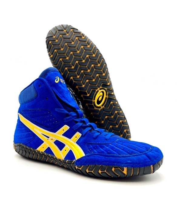 Asics NEW Aggressor 1 Wrestling Shoes Blue/Gold Size 13. VERY RARE!!!
