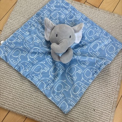 Baby Essentials Gray & Blue Allover Elephant Print Lovey Minky Security Blanket