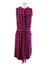 Banana Republic Black Pink Buffalo Plaid Sleeveless Shirt Dress Size 6 Womens