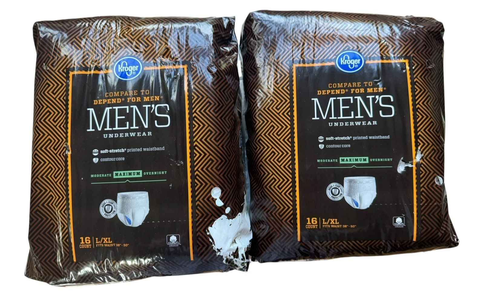 Lot of 2 Kroger Men’s Disposable Underwear L/XL - 2 x 16 Count