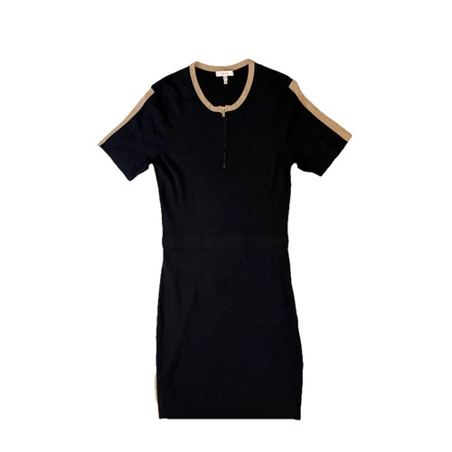 REISS Rosie Knit Midi Dress Black Camel Bodycon Zip Detail Size Large L - Picture 4 of 16