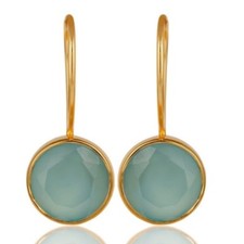Chalcedony Aqua Gemstone 925 Silver Gold Plated Dangle Earrings Jewelry