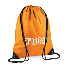 Personalised Gym Sack / Pump / Swim Drawstring Bag Printed with name - Orange