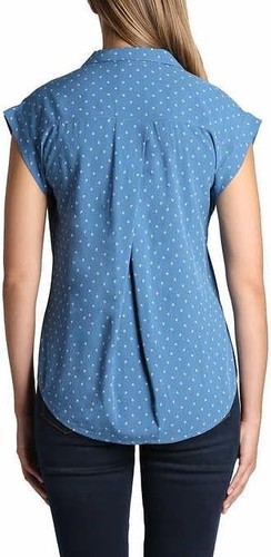 NWT Jach's New York Women's Short Sleeve V Neck Blouse Blue Size S $45 3HL55 - Picture 2 of 3