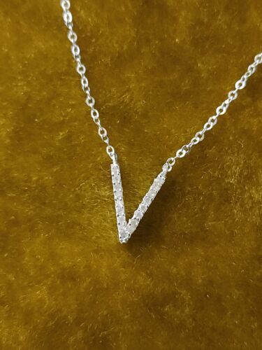 Diamond and Sterling Silver Initial Alphabet Charm Necklace .925 Amelia Rose 18" - Picture 25 of 28