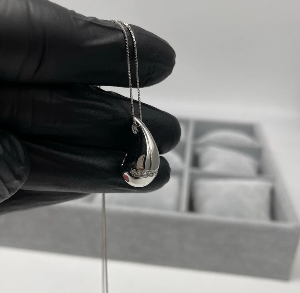 Girocollo collana femminile in argento 925 veneziana e ciondolo a Goccia Firmata - Immagine 3 di 4