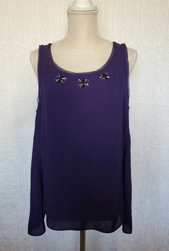 New Simply Vera Vera Wang Dark Purple Sleeveless Tank Top Rhinestone Blouse Sz L