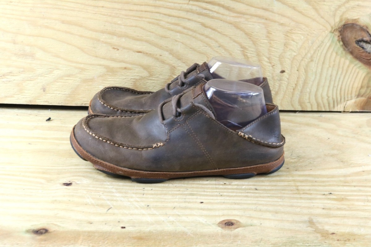 Olukai Ohana Lace Up Mens Casual Shoes 9 Brown Leather Casual Moc Toe Olukai Mens 9 Brown Distressed Leather Loafer Ohana Lace Up  main image 2