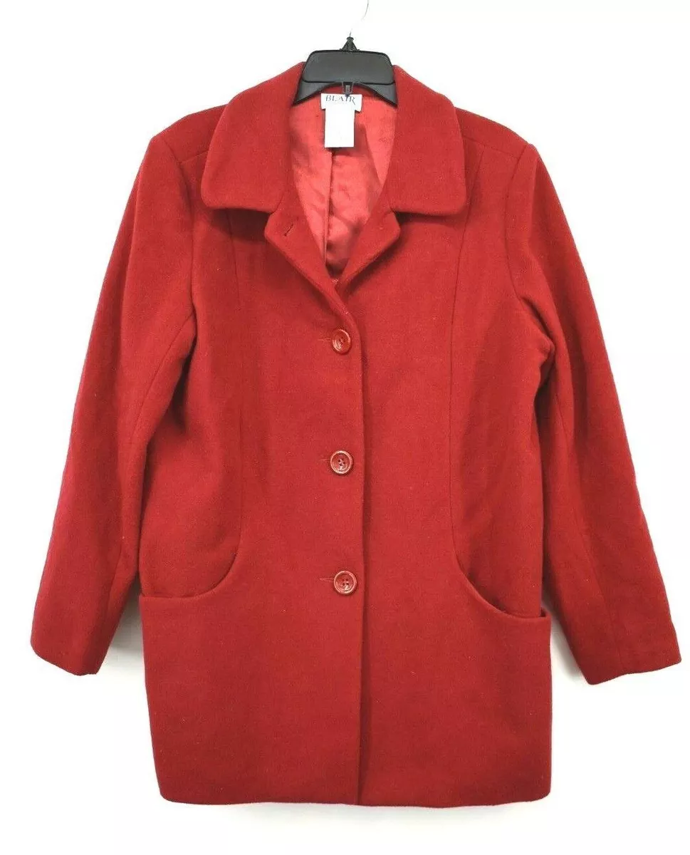 Blair Womens Red Button Front Wool Coat Nitch Collar Curve Pockets Winter  Size M