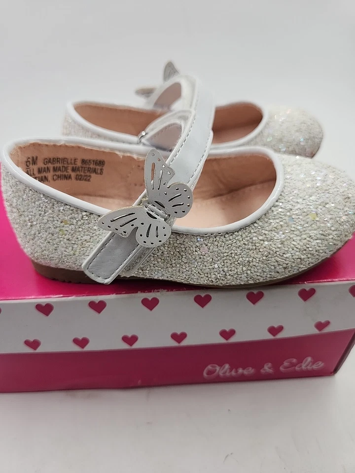 Olive & Edie “Gabrielle” Niño Pequeño Blanco Mary Jane 6 M Zapatos Brilla Mariposa Foto 2 de 4