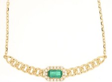 .35CT DIAMOND  AAA EMERALD 14K YELLOW GOLD 3D SQUARE HALO OCTAGON LOVE NECKLACE