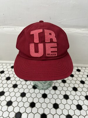 True Religion Embroidered Baseball Cap Red Spellout Strapback 752652155118|  - Main Image
