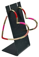 Gold Heart Shaped Hoop Earrings Red Pink Beige Enamel Color Block Design Womens