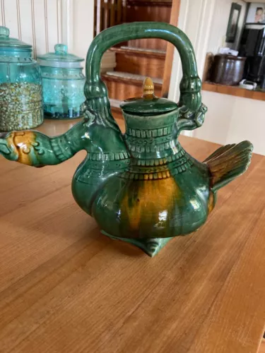 Vintage Majolica Duck Figural Drip Glaze Teapot good condition.