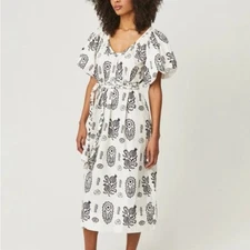 $435 New Rhode Augustina Cotton Dress in Ivory Block Sz X-Small