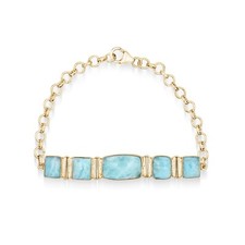 Gold Plated 925 Silver Bracelet Dominican Larimar Rectangle Gemstone Jewelry NEW