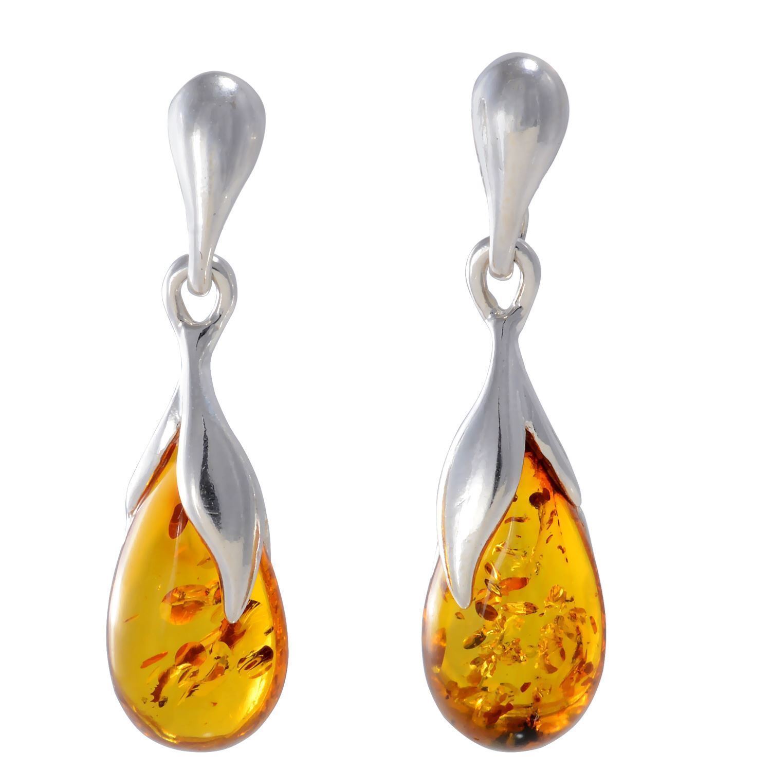GIA Certified Sterling Silver and Baltic Honey Amber Earrings "Tina"