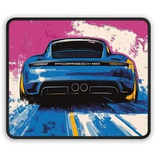 Porsche Rear Illustration Colorful Printed Art Design - Premium Mouse Pad 9x7