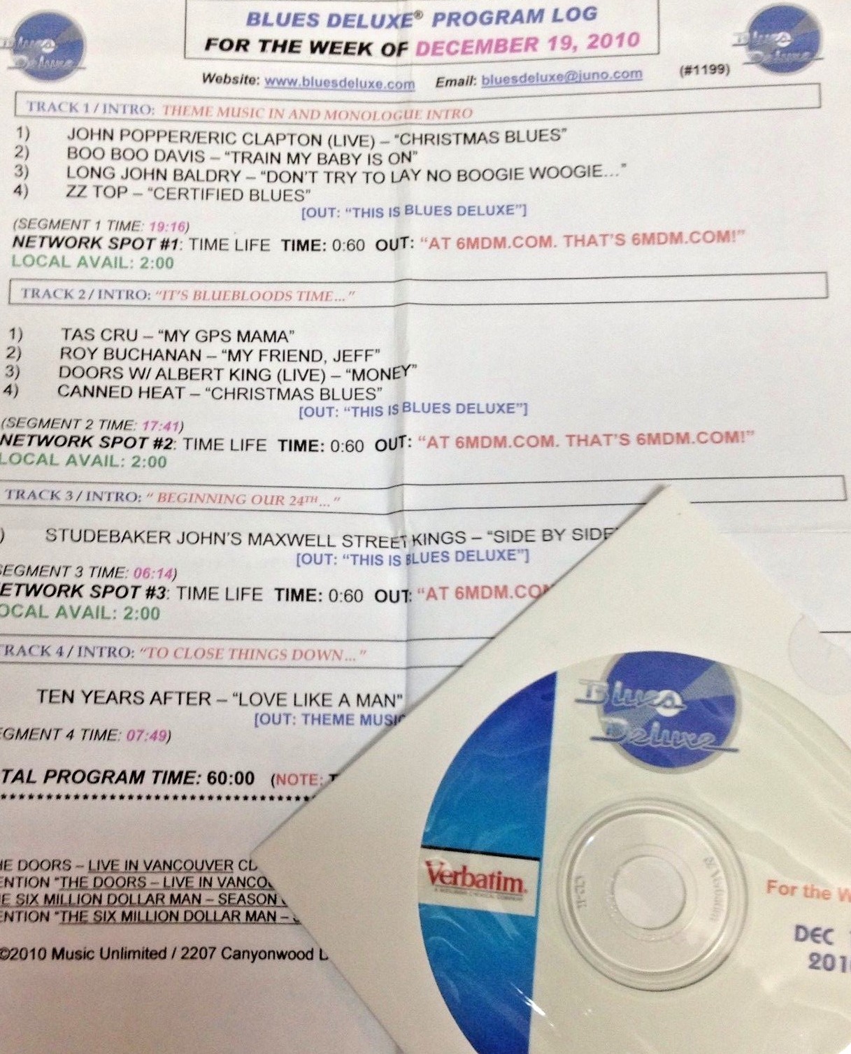 RADIO SHOW BLUES DELUXE 12/19/10 DOORS w/ALBERT KING, CANNED HEAT, ZZ