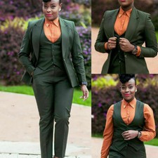 Plus Size 3Pcs Women Suits Green Wedding Party Tuxedo Business Jacket Outfits