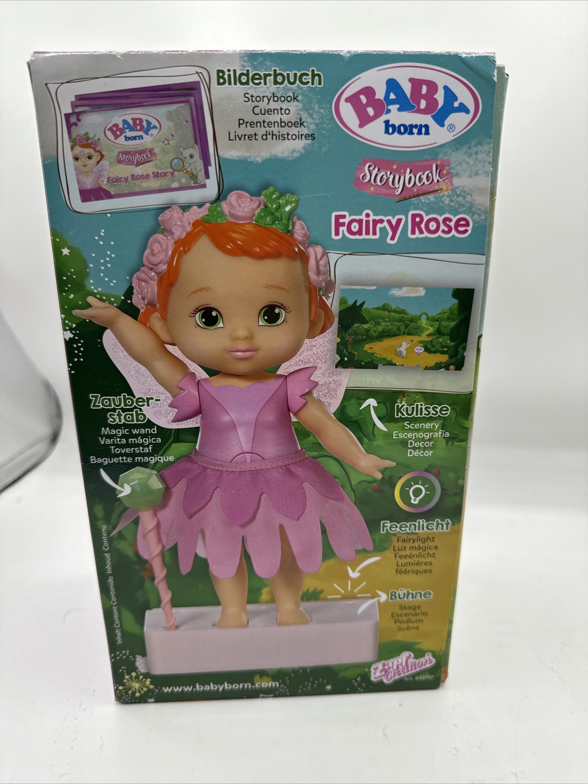 Baby Born Storybook Fairy Rose 18cm Doll, Wand, Stand, Backdrop Picture Booklet