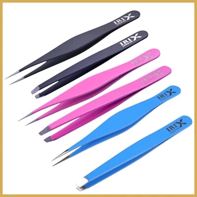 IRIX London Tweezers Set – Slanted & Pointed Tip | Hair Removal | Pro Stainless