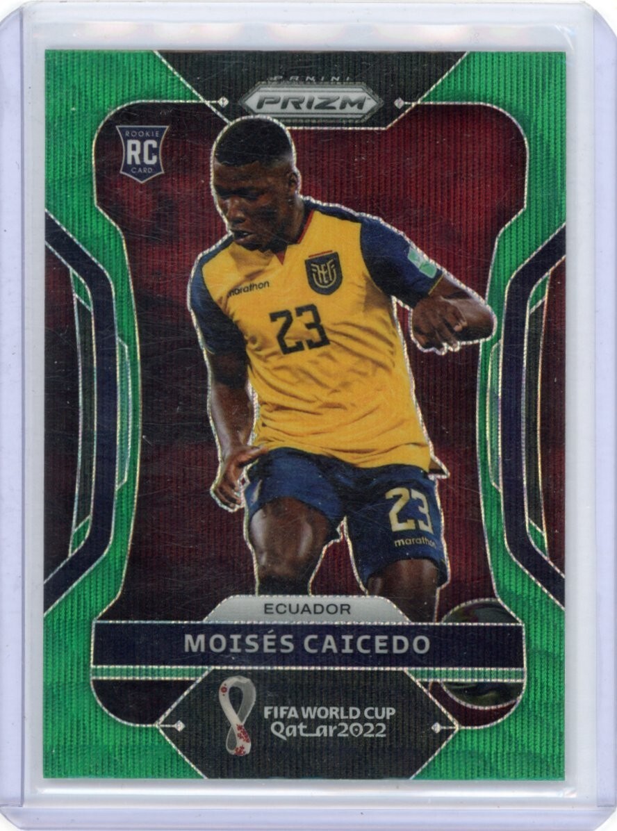 Moises Caicedo Paninii Prizm 2022 World Cup Green Wave #81 Rookie RC Ecuador SP