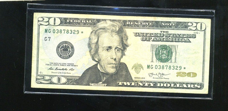 20 Dollar Bill 2013 STARNOTE MG03878329* STAR NOTE US PAPER CURRENCY MONEY #6552
