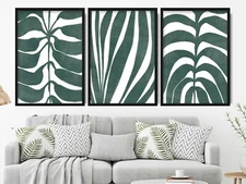 Set of 3 Prints - Green Abstract Tropical Leaves Zebra Palm Pictures