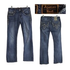 Rock Revival Apollon Boot Embroidered Stitch Blue Cotton Denim Jeans 30 31X31
